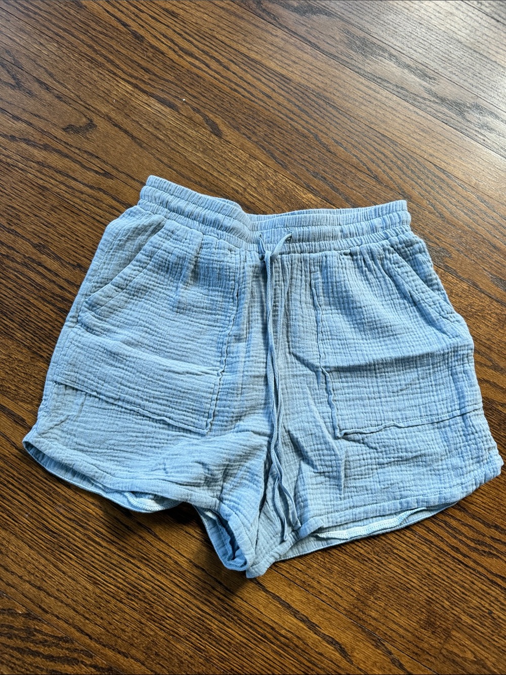 Mystree Dusty Blue Crinkle Gauze Shorts